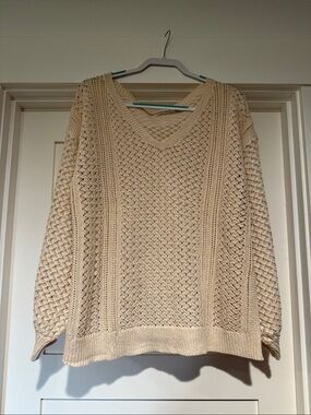 NWOT Light Cream Open-Knit V-Neck Sweater